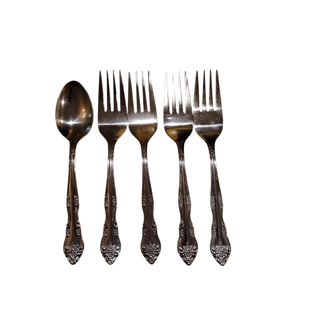 Vintage Rogers Stainless Steel Flatware 5 Piece Silverware Korea Forks Spoons